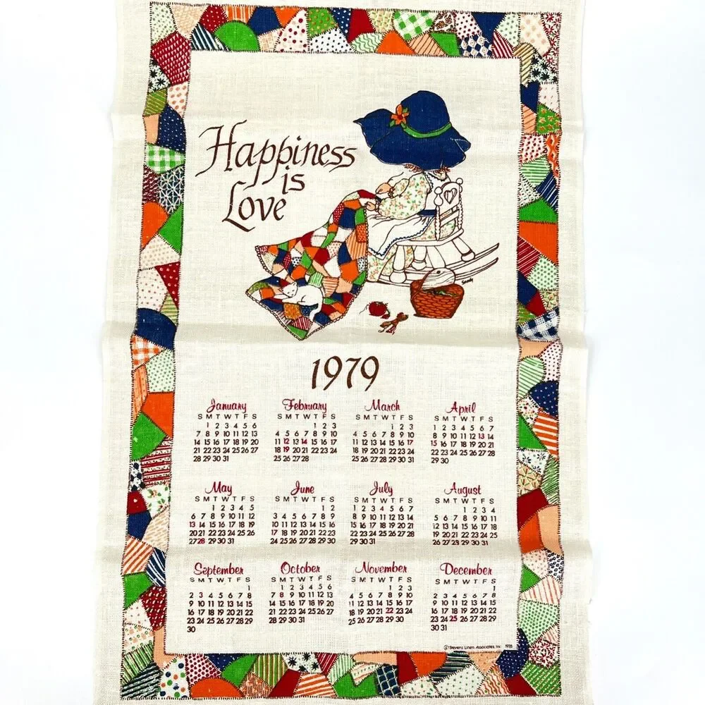 Vintage Linen Wall Calendar 1979 Girl Quilting Theme TV Movie Props